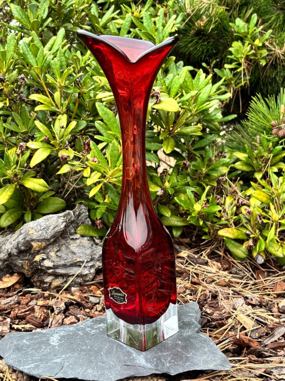Vintage Sweden Aseda Glasbruk Art Glass Cut Block Vase